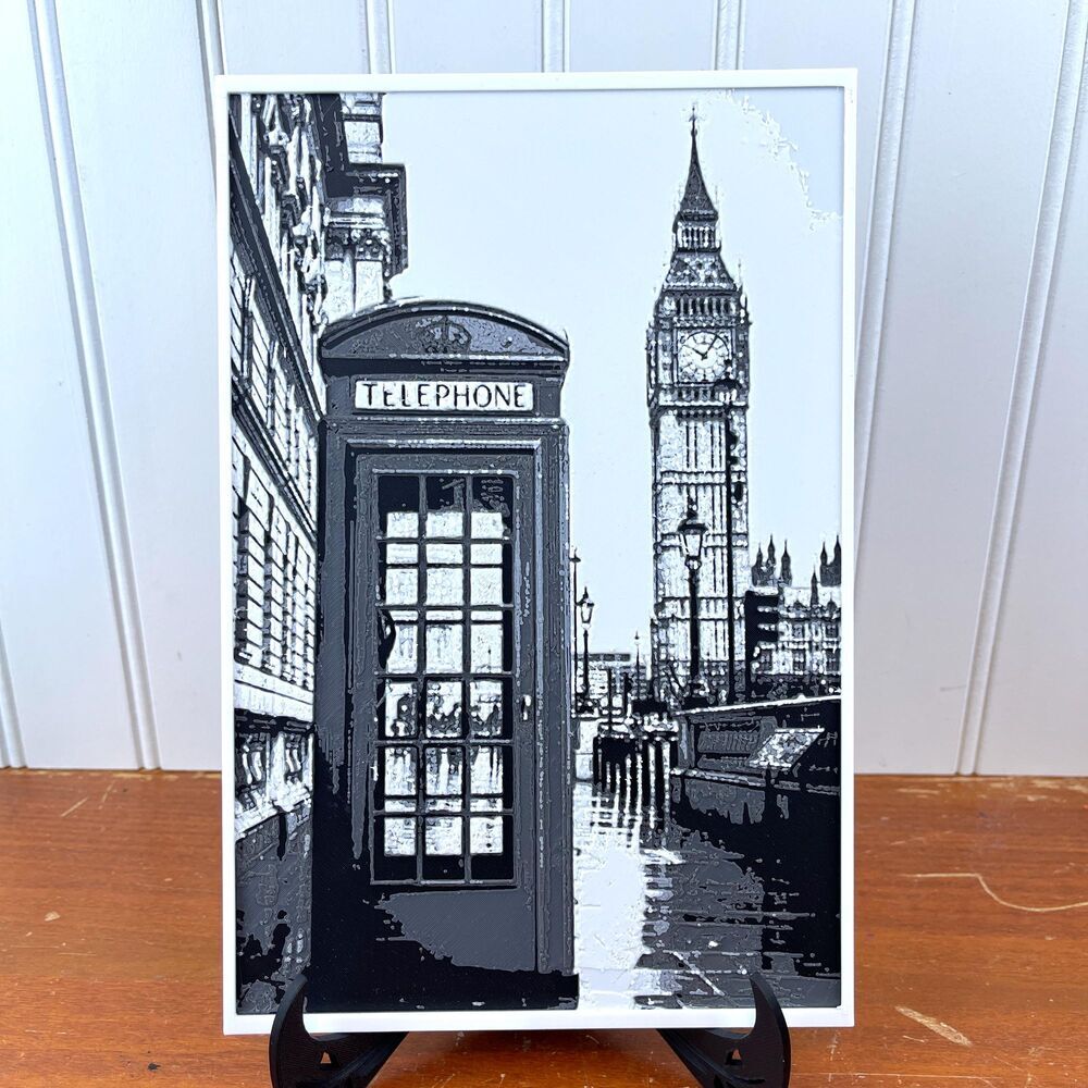 London Wall Art, 3D Printed Wall Art, Telephone Booth, Big Ben, City Scape Art